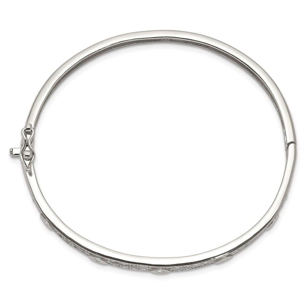 Sterling Silver Rhodium-plated CZ Hinged Bangle QB260