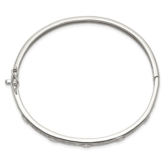 Sterling Silver Rhodium-plated CZ Hinged Bangle QB260