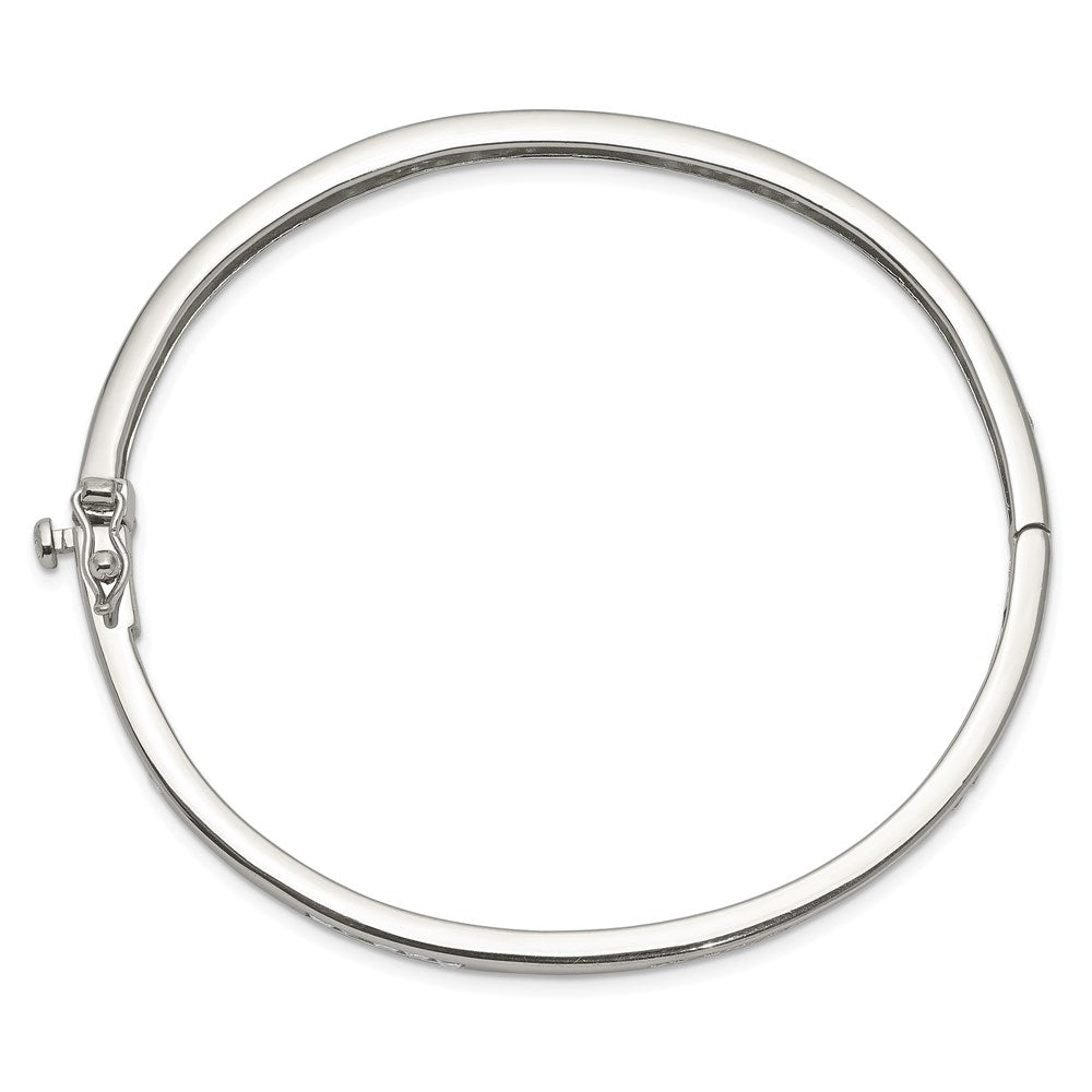 Sterling Silver Rhodium-plated Clear CZ Oval Hinged Bangle Bracelet QB262