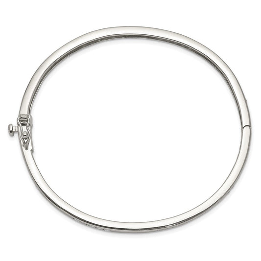 Sterling Silver Rhodium-plated Clear CZ Oval Hinged Bangle Bracelet QB262
