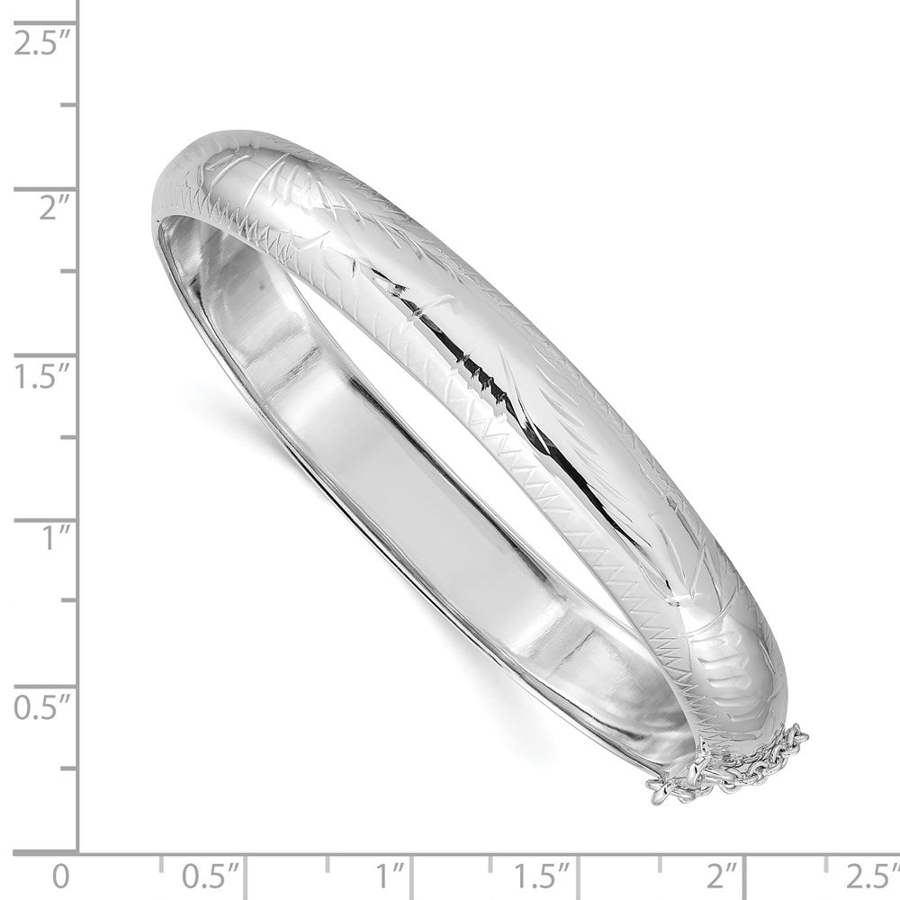Sterling Silver Rhodium-plated 9.5mm D/C Fancy Hinged Bangle Bracelet QB32