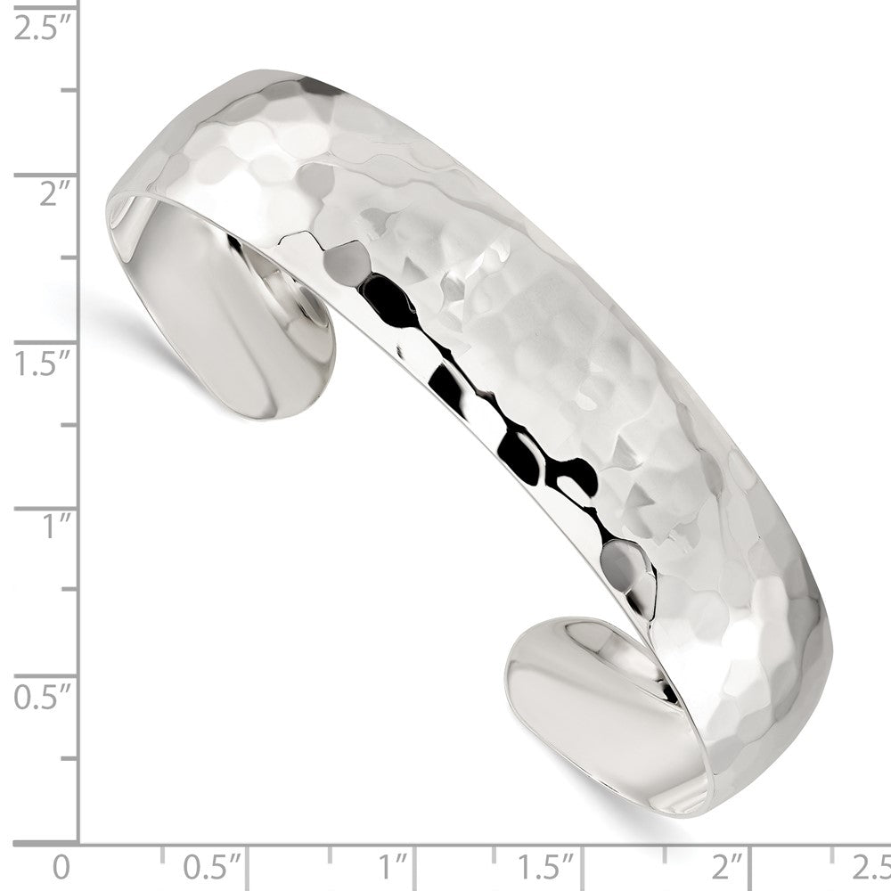 Sterling Silver 13.5mm Hammered Cuff Bangle QB320