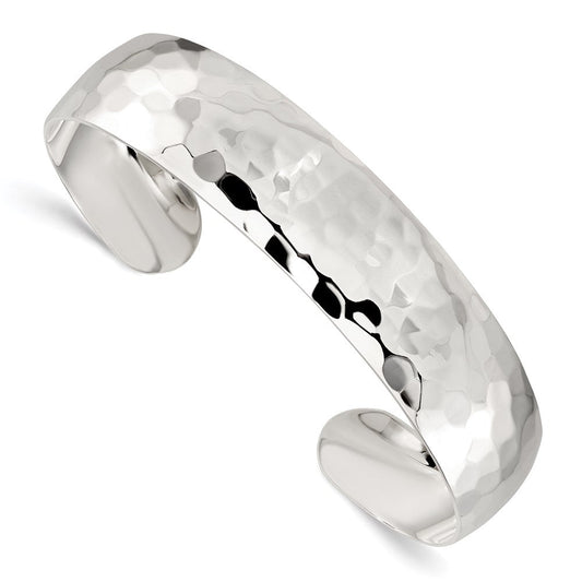 Sterling Silver 13.5mm Hammered Cuff Bangle QB320