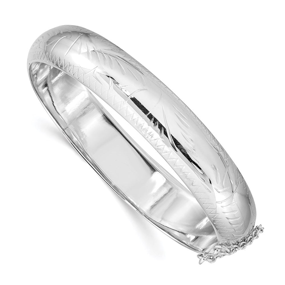 Sterling Silver Rhodium-plated D/C 12mm Fancy Hinged Bangle Bracelet QB33