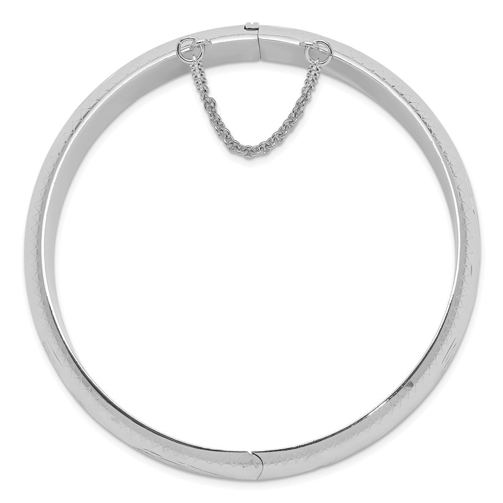 Sterling Silver Rhodium-plated D/C 15mm Fancy Hinged Bangle Bracelet QB36