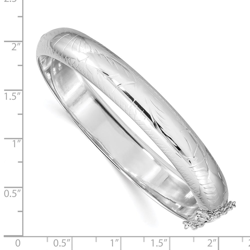 Sterling Silver Rhodium-plated D/C 10.25mm Hinged Bangle Bracelet QB37