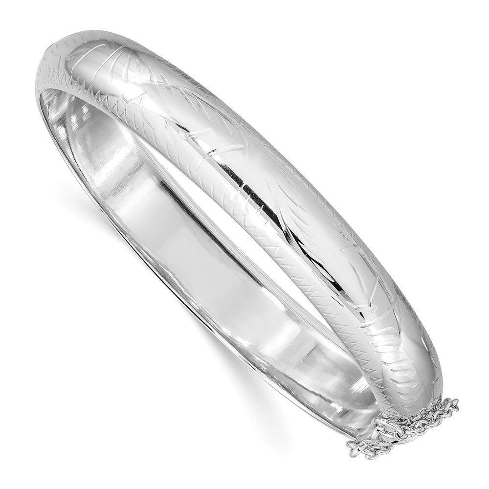 Sterling Silver Rhodium-plated D/C 10.25mm Hinged Bangle Bracelet QB37