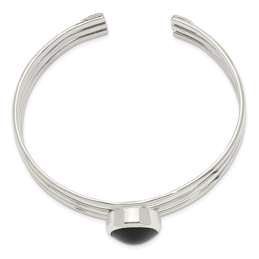 Sterling Silver Synthetic Onyx Three Strand Cuff Bangle Bracelet QB389
