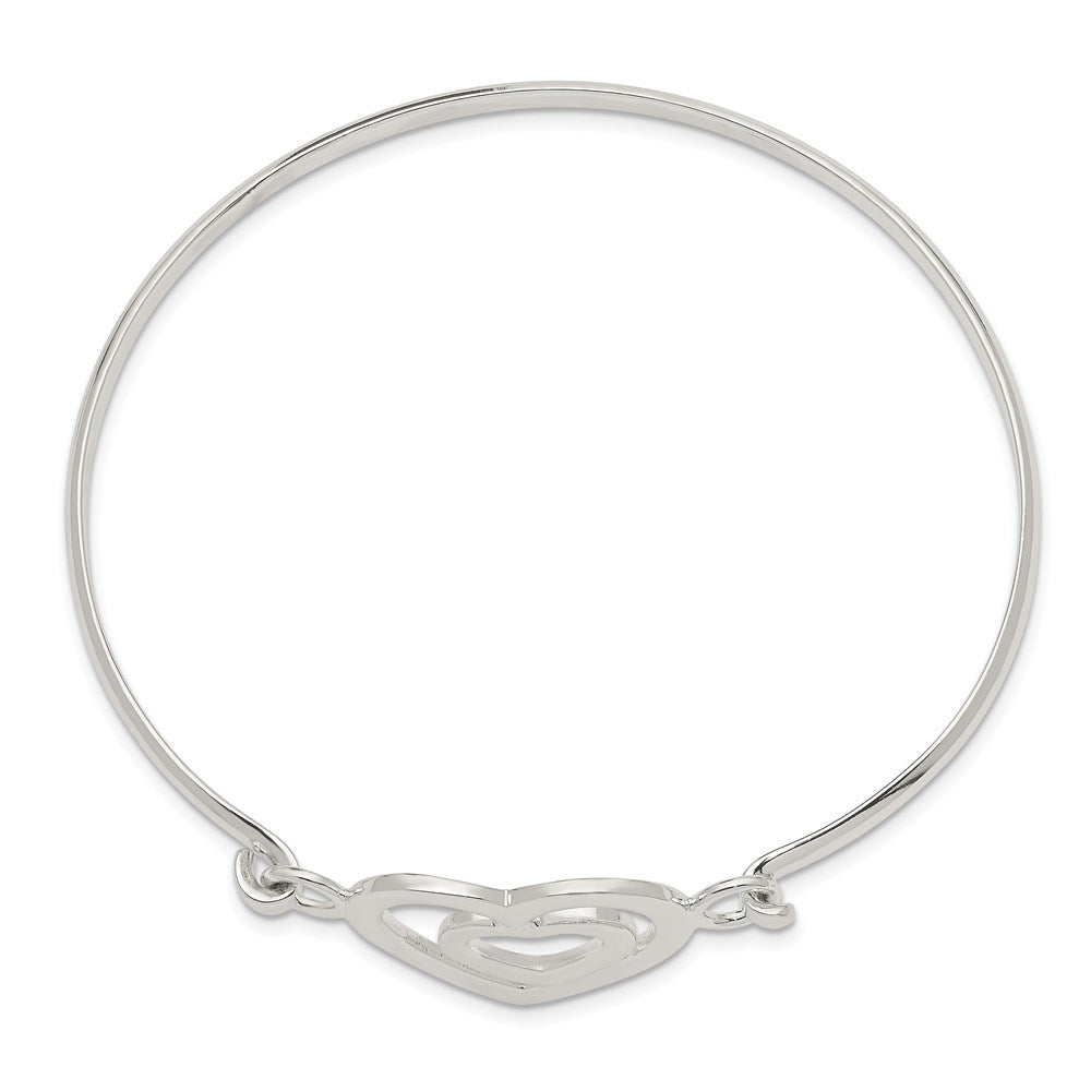 Sterling Silver Heart within a Heart Bangle Bracelet QB408