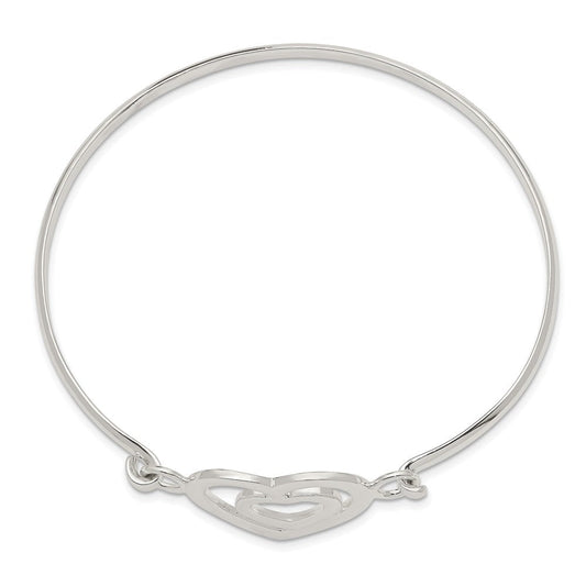 Sterling Silver Heart within a Heart Bangle Bracelet QB408