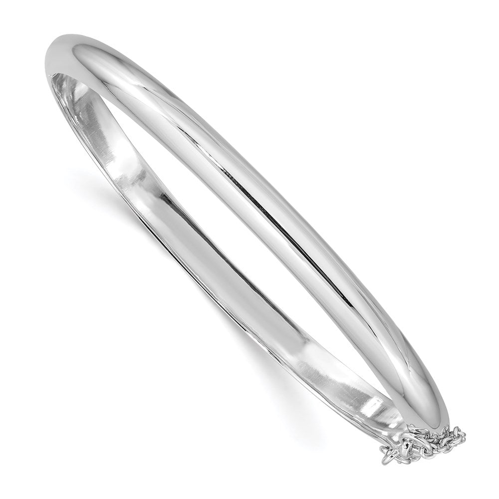 Sterling Silver Rhodium-plated 5mm w/Chain Hinged Bangle QB41
