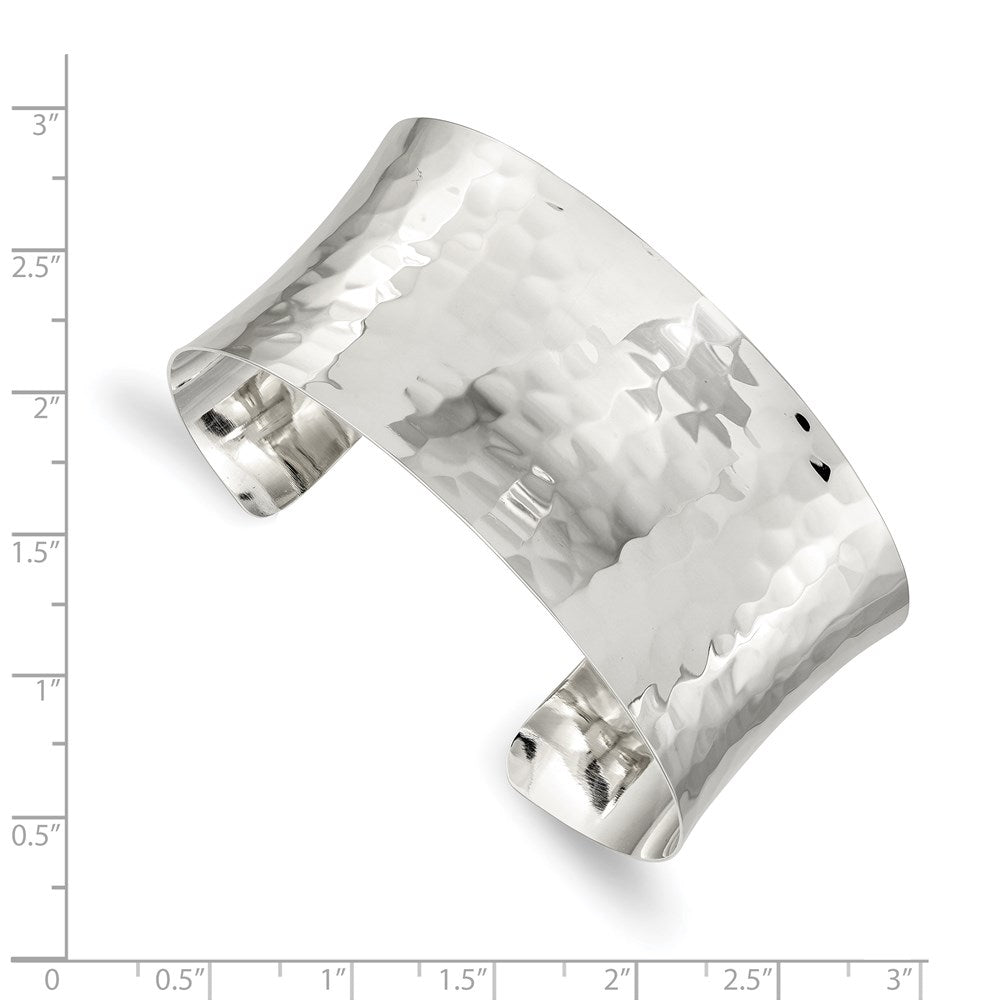 Sterling Silver 30mm Hammered Cuff Bangle QB493