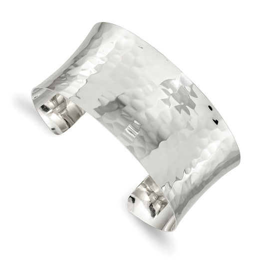 Sterling Silver 30mm Hammered Cuff Bangle QB493