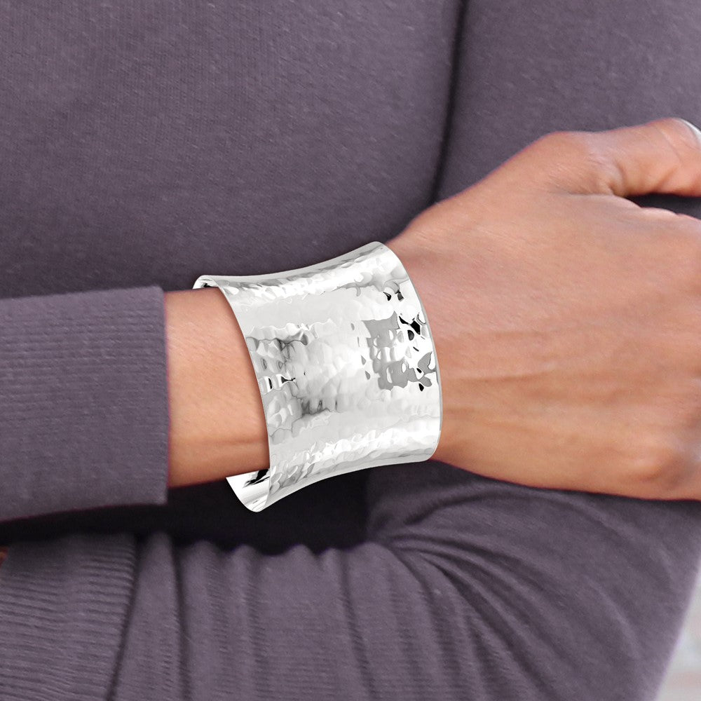 Sterling Silver 49.5mm Hammered Cuff Bangle QB495