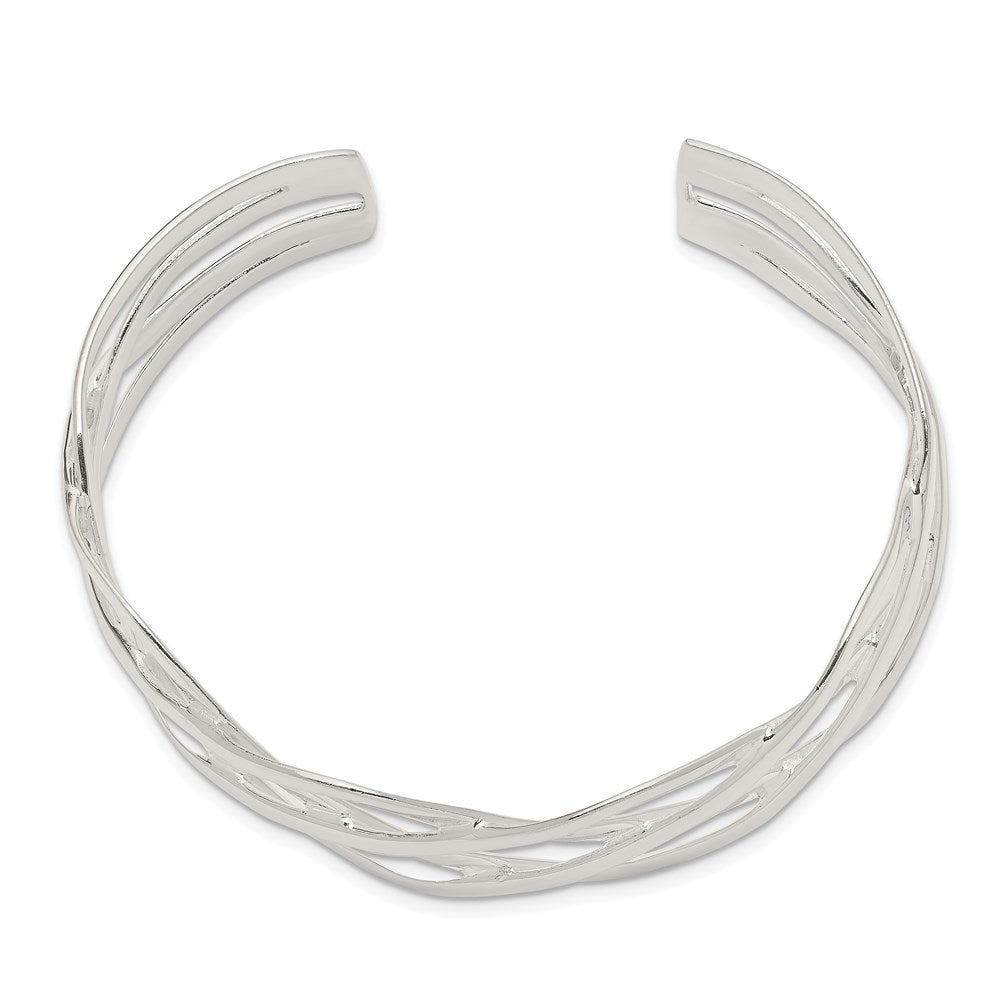 Sterling Silver Woven Design Cuff Bangle QB525