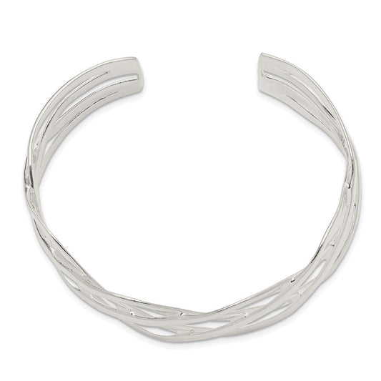 Sterling Silver Woven Design Cuff Bangle QB525