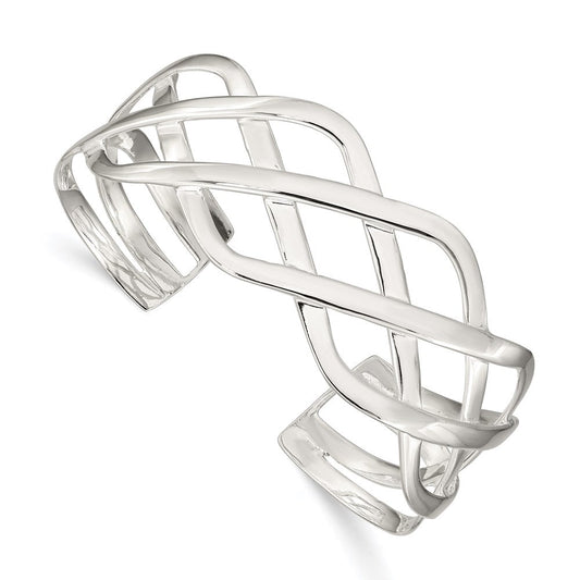 Sterling Silver Woven Design Cuff Bangle QB525