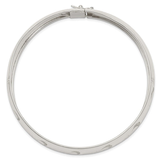 Sterling Silver Polished D/C and Textured Adjustable Bangle QB592