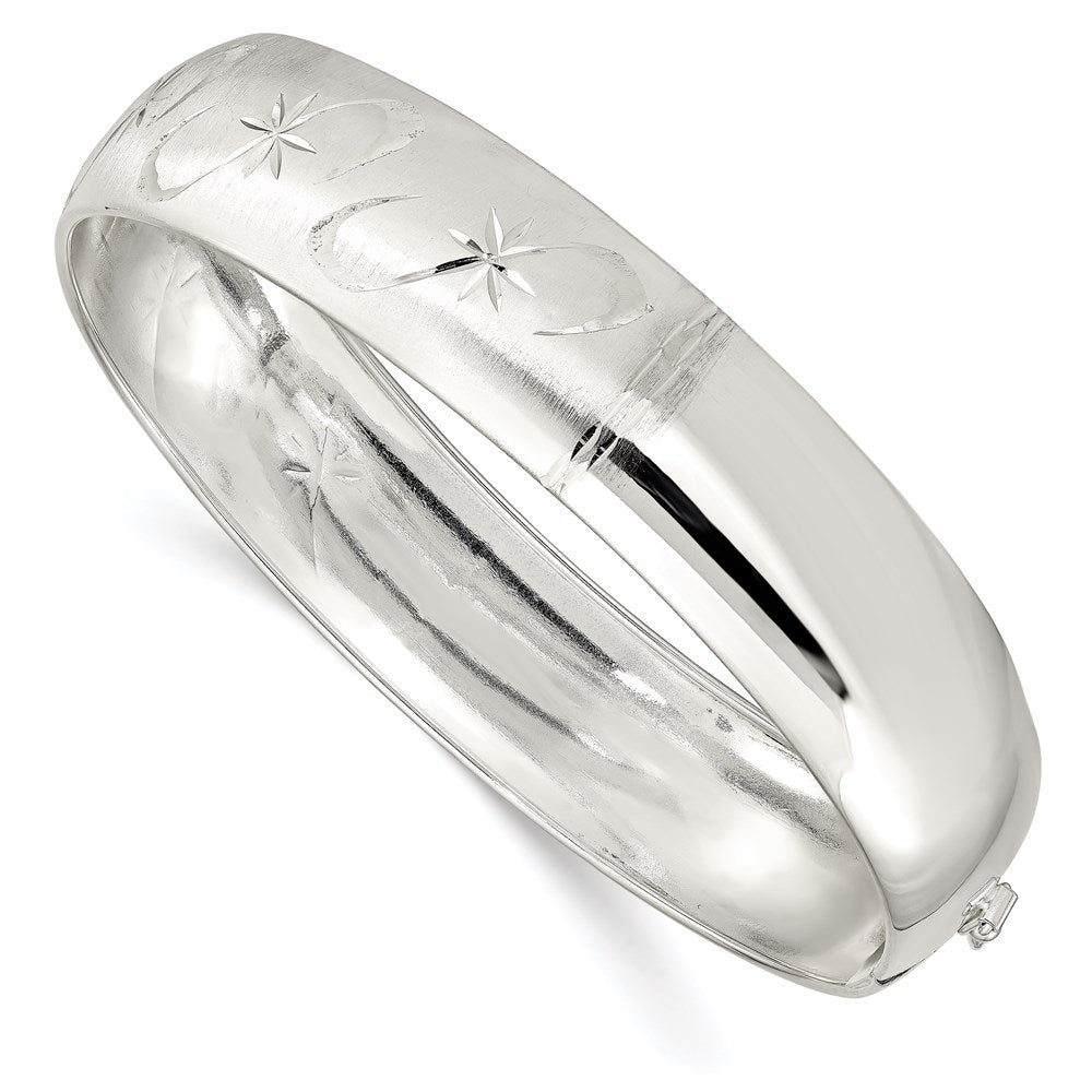 Sterling Silver Polished D/C and Textured Adjustable Bangle QB592