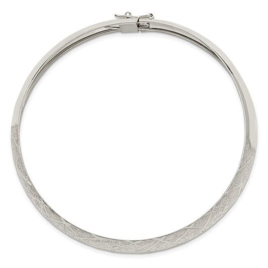 Sterling Silver 10mm Polished D/C Textured Flexible Bangle QB593