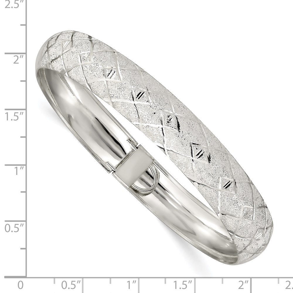 Sterling Silver 10mm Polished D/C Textured Flexible Bangle QB593