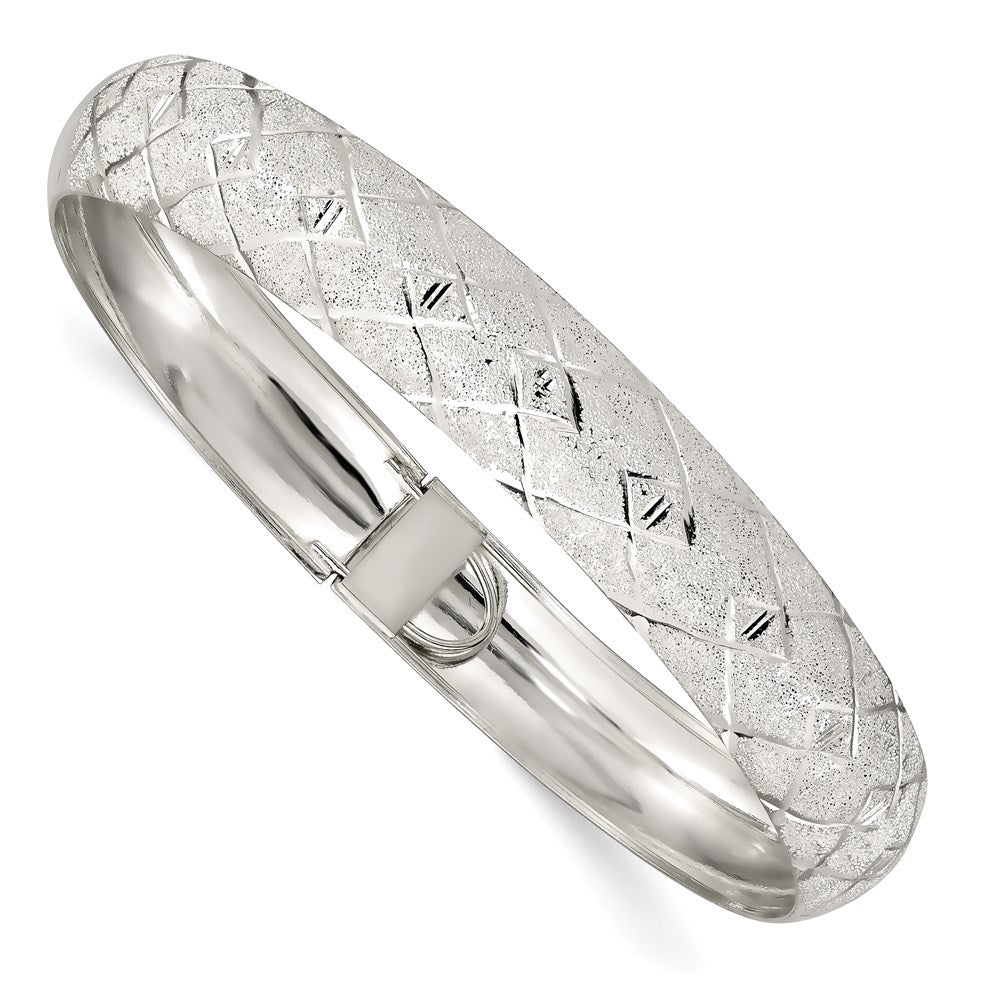 Sterling Silver 10mm Polished D/C Textured Flexible Bangle QB593