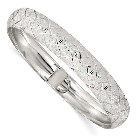 Sterling Silver 10mm Polished D/C Textured Flexible Bangle QB593