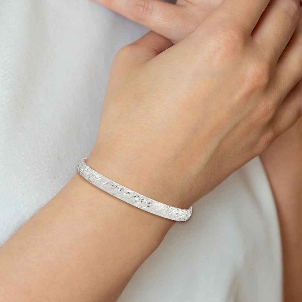 Sterling Silver 6.5mm Diamond-cut Flexible Bangle QB612