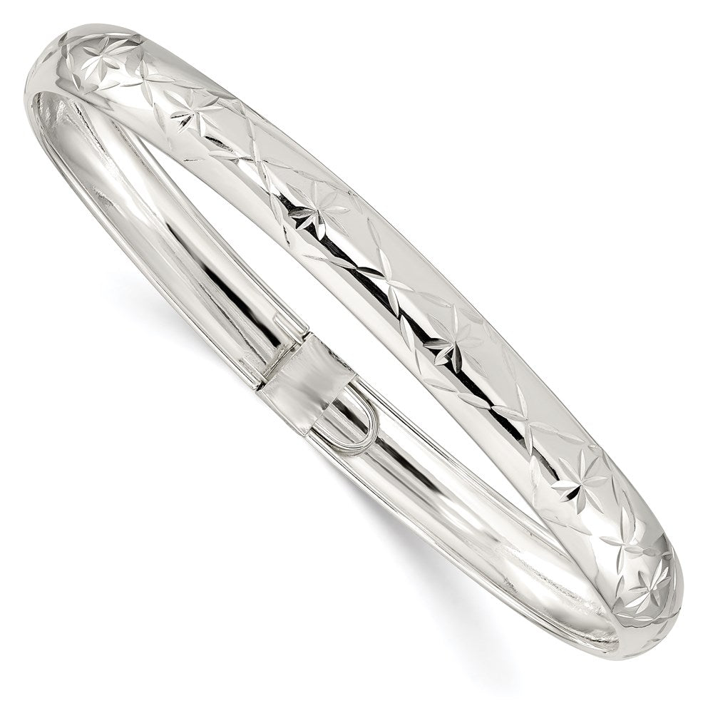 Sterling Silver 7mm Diamond-cut Flexible Bangle QB614