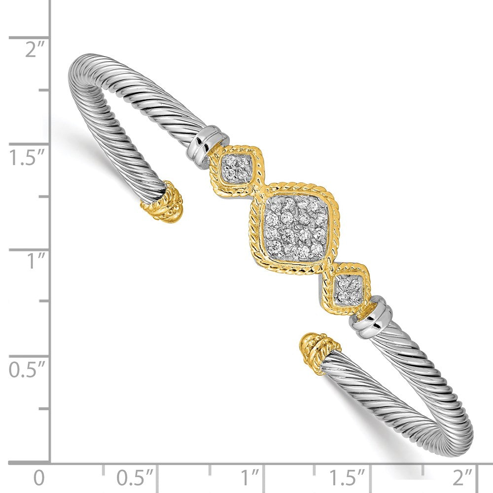 Sterling Silver Vermeil CZ Rope Design Bangle QB639