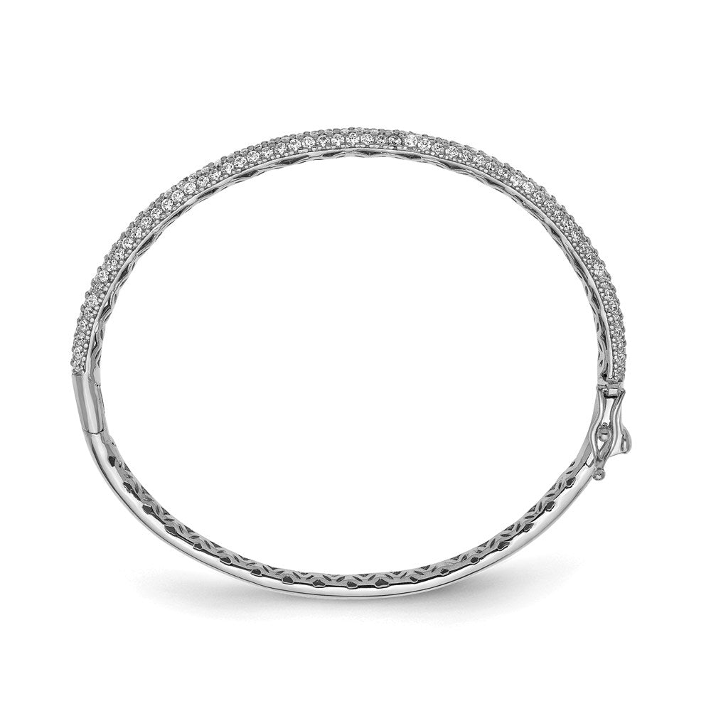 Sterling Shimmer Sterling Silver Rhodium-plated 175 Stone Pav������������������������������������������������������ CZ Hinged Bangle Bracelet QB664