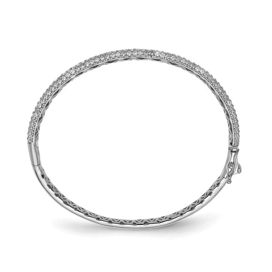 Sterling Shimmer Sterling Silver Rhodium-plated 175 Stone Pav������������������������������������������������������ CZ Hinged Bangle Bracelet QB664