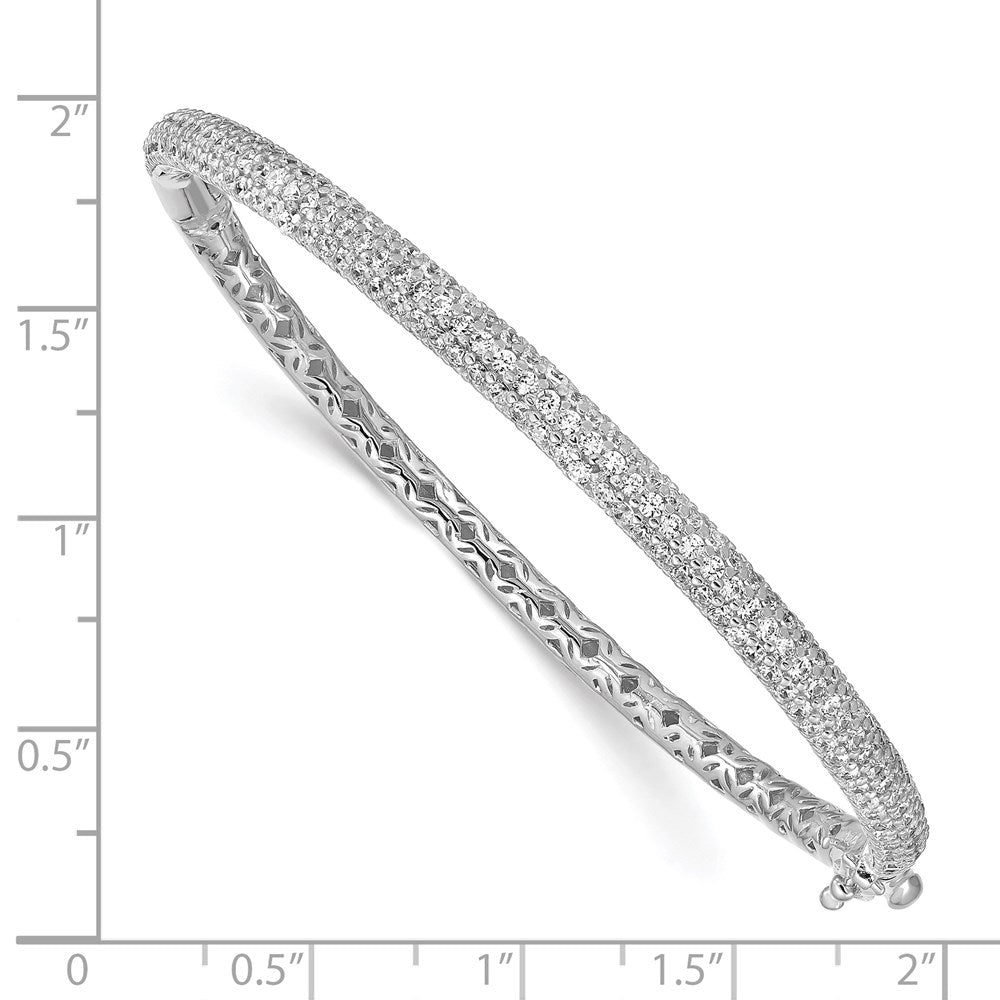 Sterling Shimmer Sterling Silver Rhodium-plated 175 Stone Pav������������������������������������������������������ CZ Hinged Bangle Bracelet QB664