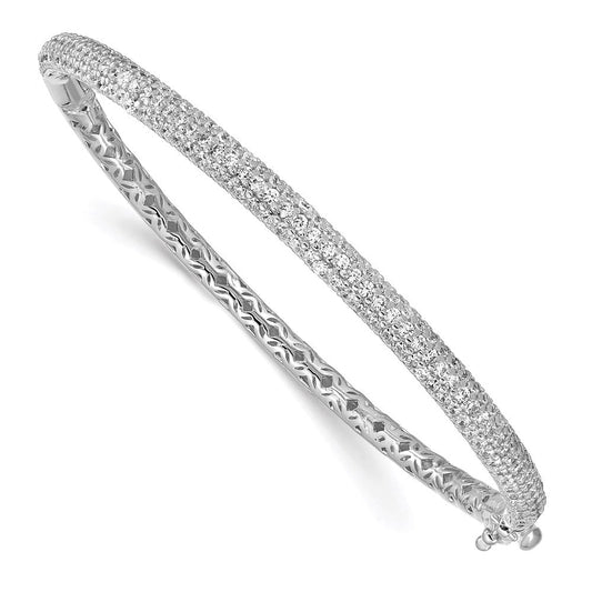 Sterling Shimmer Sterling Silver Rhodium-plated 175 Stone Pav������������������������������������������������������ CZ Hinged Bangle Bracelet QB664