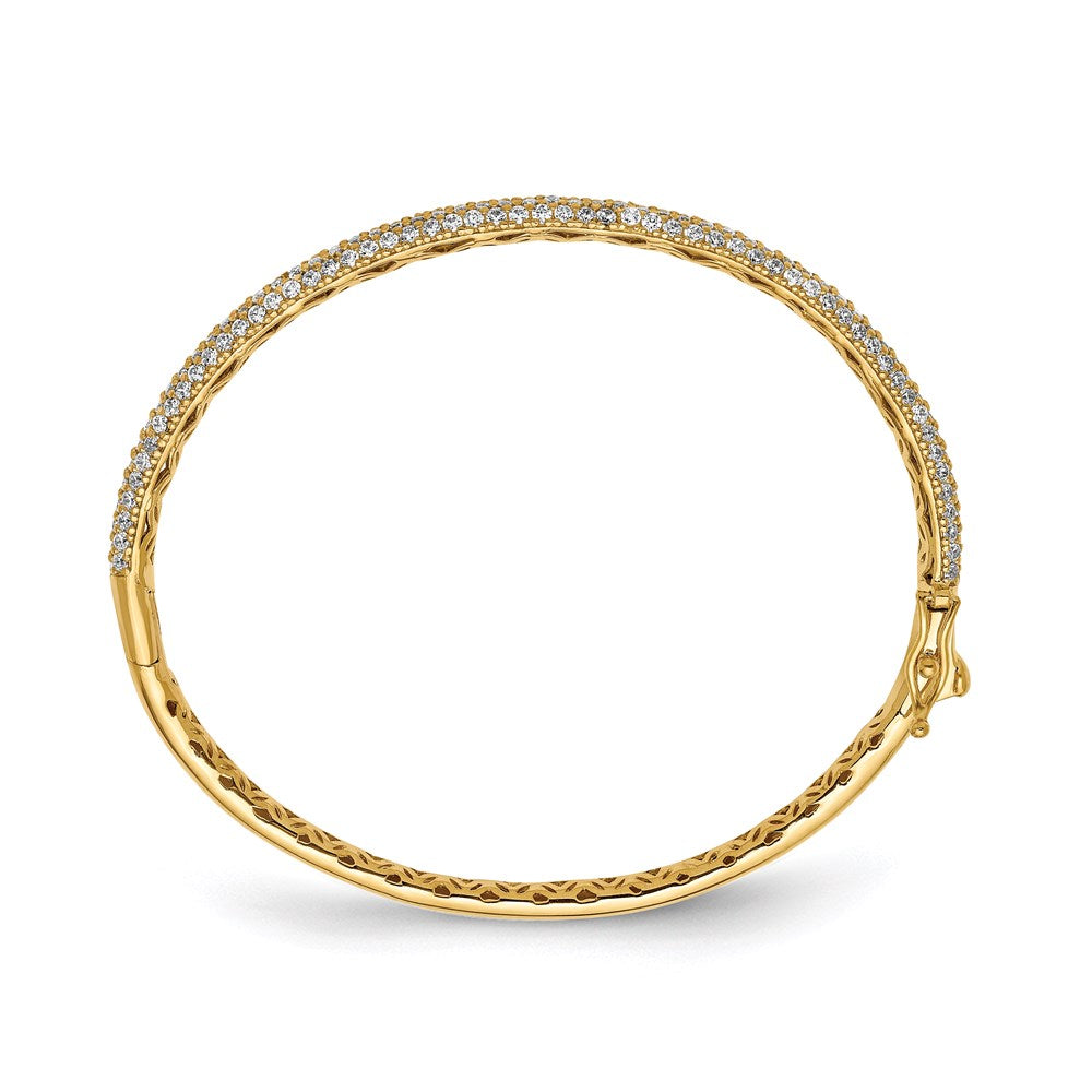 Sterling Shimmer Sterling Silver Gold-tone Flash Gold-plated 175 Stone Pav������������������������������������������������������ CZ Hinged Bangle Bracelet QB664Y