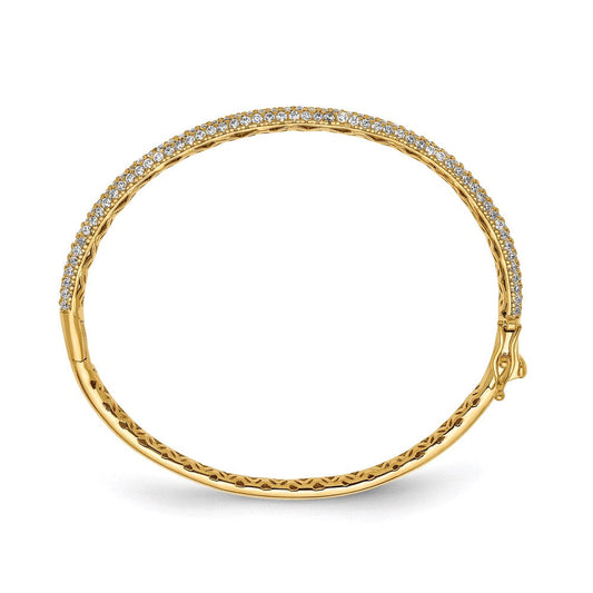 Sterling Shimmer Sterling Silver Gold-tone Flash Gold-plated 175 Stone Pav������������������������������������������������������ CZ Hinged Bangle Bracelet QB664Y