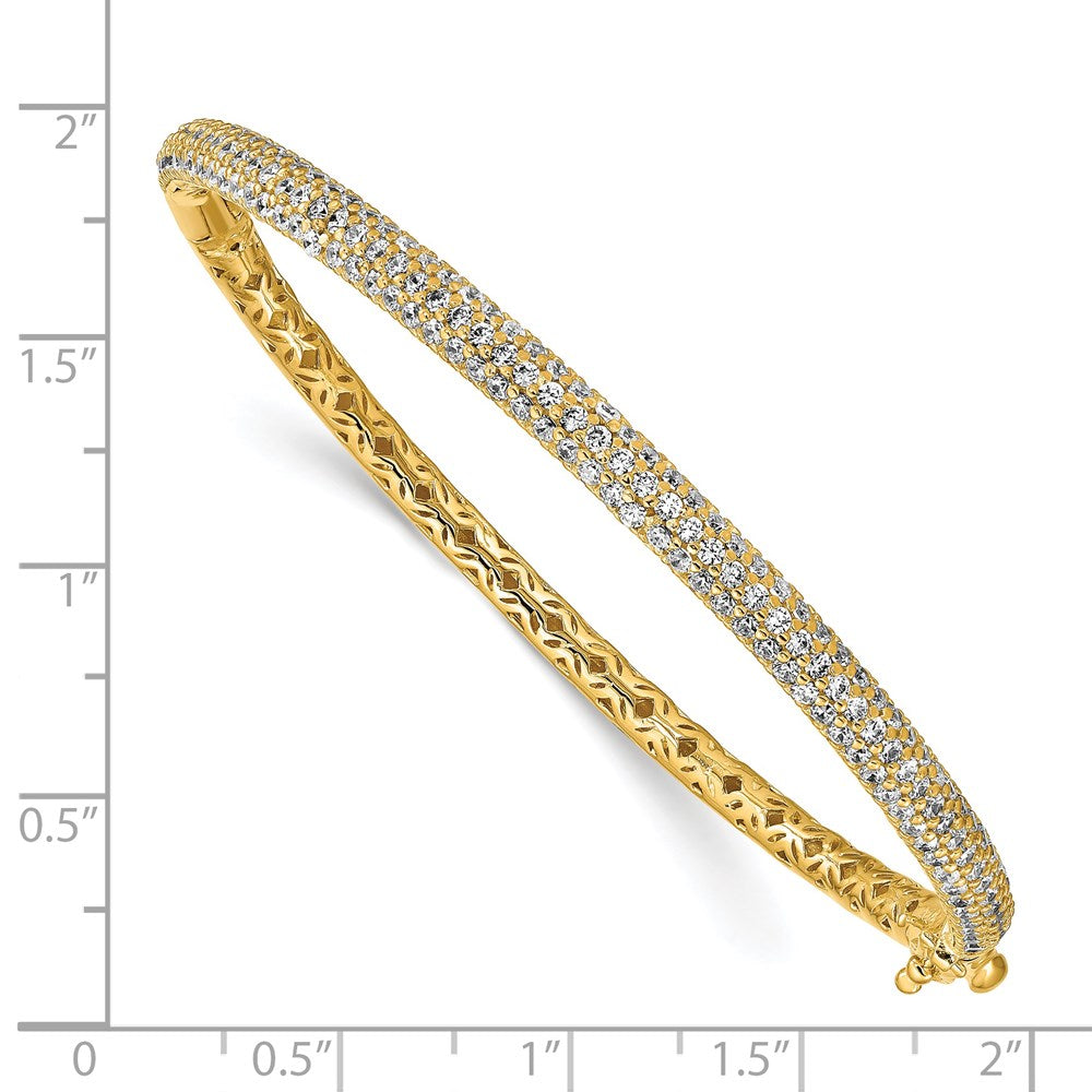 Sterling Shimmer Sterling Silver Gold-tone Flash Gold-plated 175 Stone Pav������������������������������������������������������ CZ Hinged Bangle Bracelet QB664Y