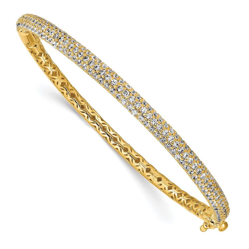 Sterling Shimmer Sterling Silver Gold-tone Flash Gold-plated 175 Stone Pav������������������������������������������������������ CZ Hinged Bangle Bracelet QB664Y