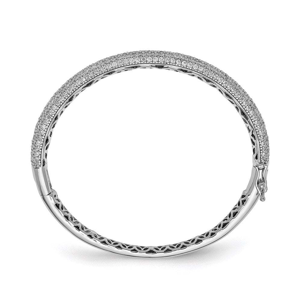 Sterling Shimmer Sterling Silver Rhodium-plated 303 Stone CZ Pav������������������������������������������������������ Hinged Bangle QB666