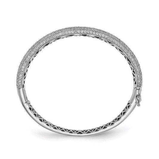 Sterling Shimmer Sterling Silver Rhodium-plated 303 Stone CZ Pav������������������������������������������������������ Hinged Bangle QB666