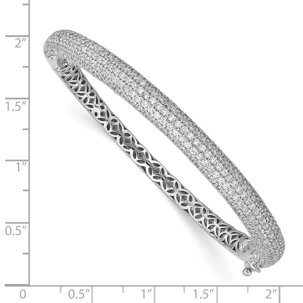 Sterling Shimmer Sterling Silver Rhodium-plated 303 Stone CZ Pav������������������������������������������������������ Hinged Bangle QB666