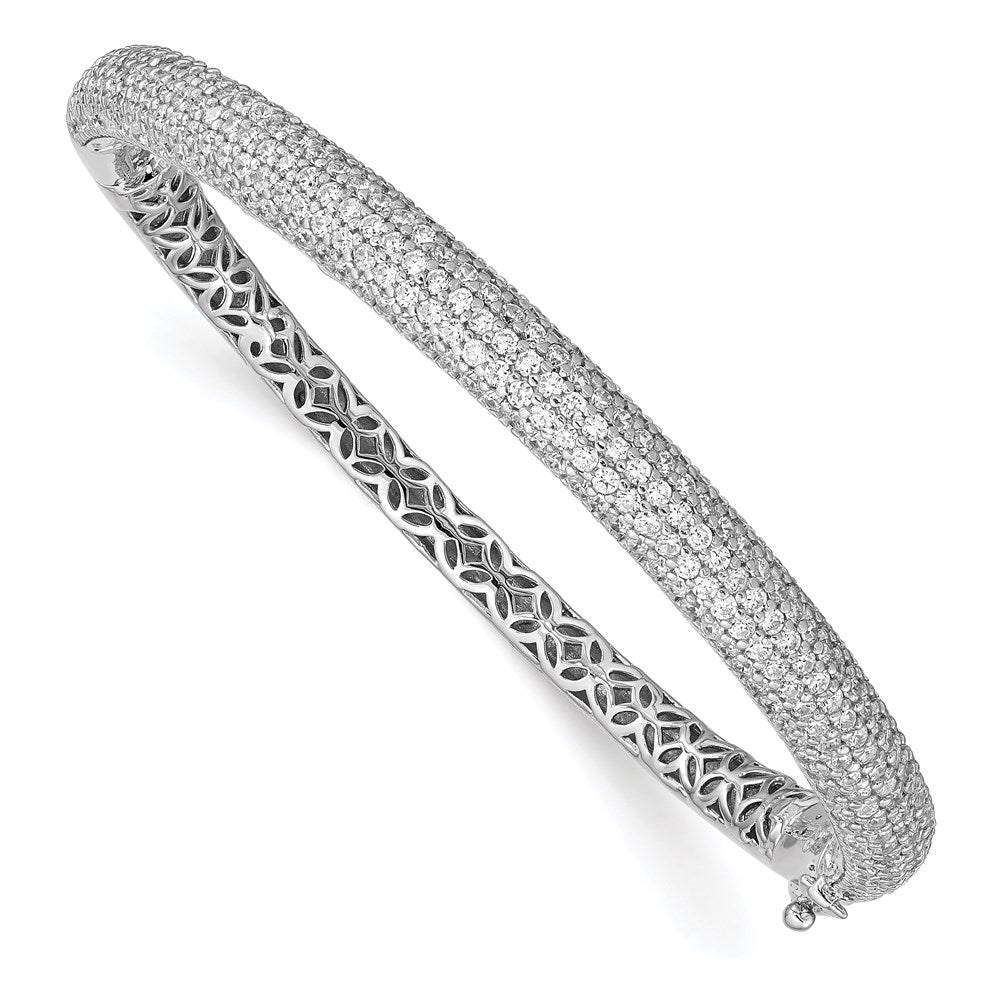 Sterling Shimmer Sterling Silver Rhodium-plated 303 Stone CZ Pav������������������������������������������������������ Hinged Bangle QB666