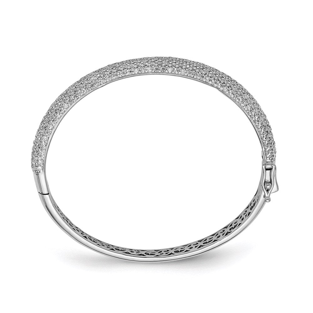 Sterling Shimmer Sterling Silver Rhodium-plated 360 Stone CZ Pav������������������������������������������������������ Hinged Bangle QB667