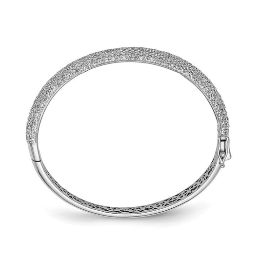 Sterling Shimmer Sterling Silver Rhodium-plated 360 Stone CZ Pav������������������������������������������������������ Hinged Bangle QB667