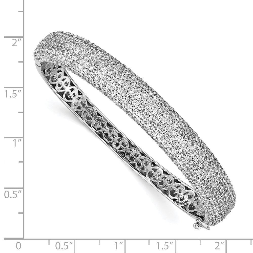 Sterling Shimmer Sterling Silver Rhodium-plated 360 Stone CZ Pav������������������������������������������������������ Hinged Bangle QB667