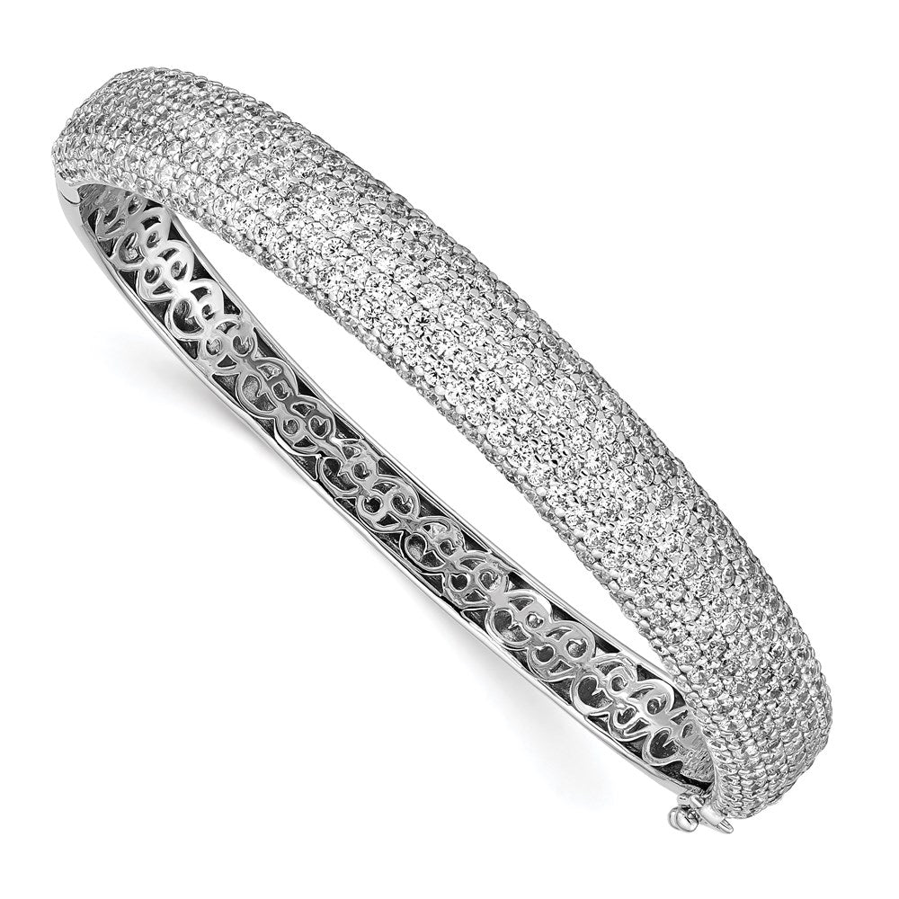 Sterling Shimmer Sterling Silver Rhodium-plated 360 Stone CZ Pav������������������������������������������������������ Hinged Bangle QB667