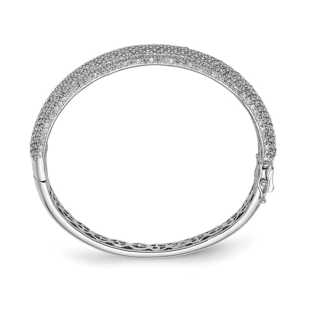 Sterling Shimmer Sterling Silver Rhodium-plated 568 Stone CZ Pav������������������������������������������������������ Hinged Bangle QB668