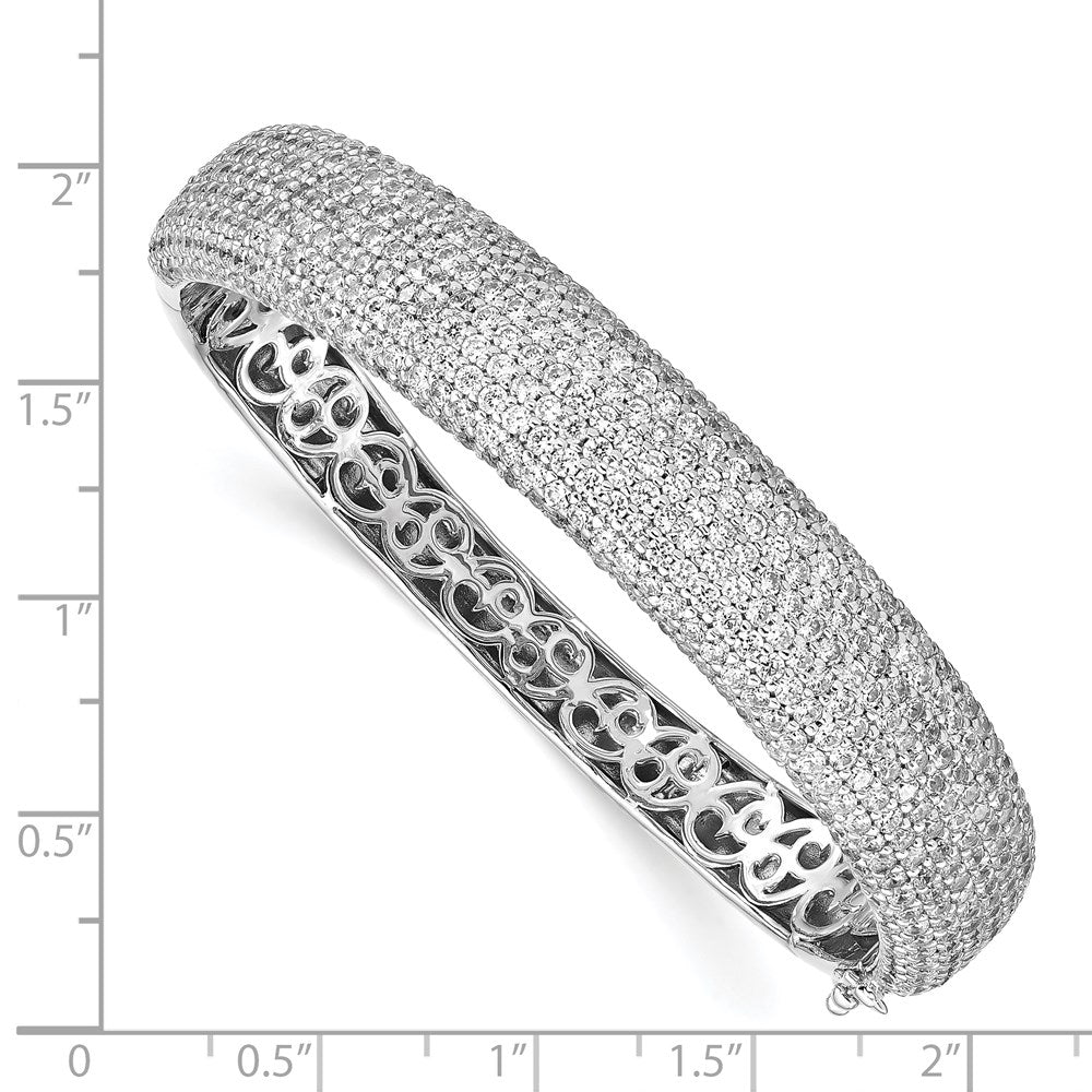 Sterling Shimmer Sterling Silver Rhodium-plated 568 Stone CZ Pav������������������������������������������������������ Hinged Bangle QB668