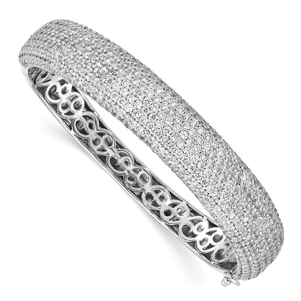 Sterling Shimmer Sterling Silver Rhodium-plated 568 Stone CZ Pav������������������������������������������������������ Hinged Bangle QB668