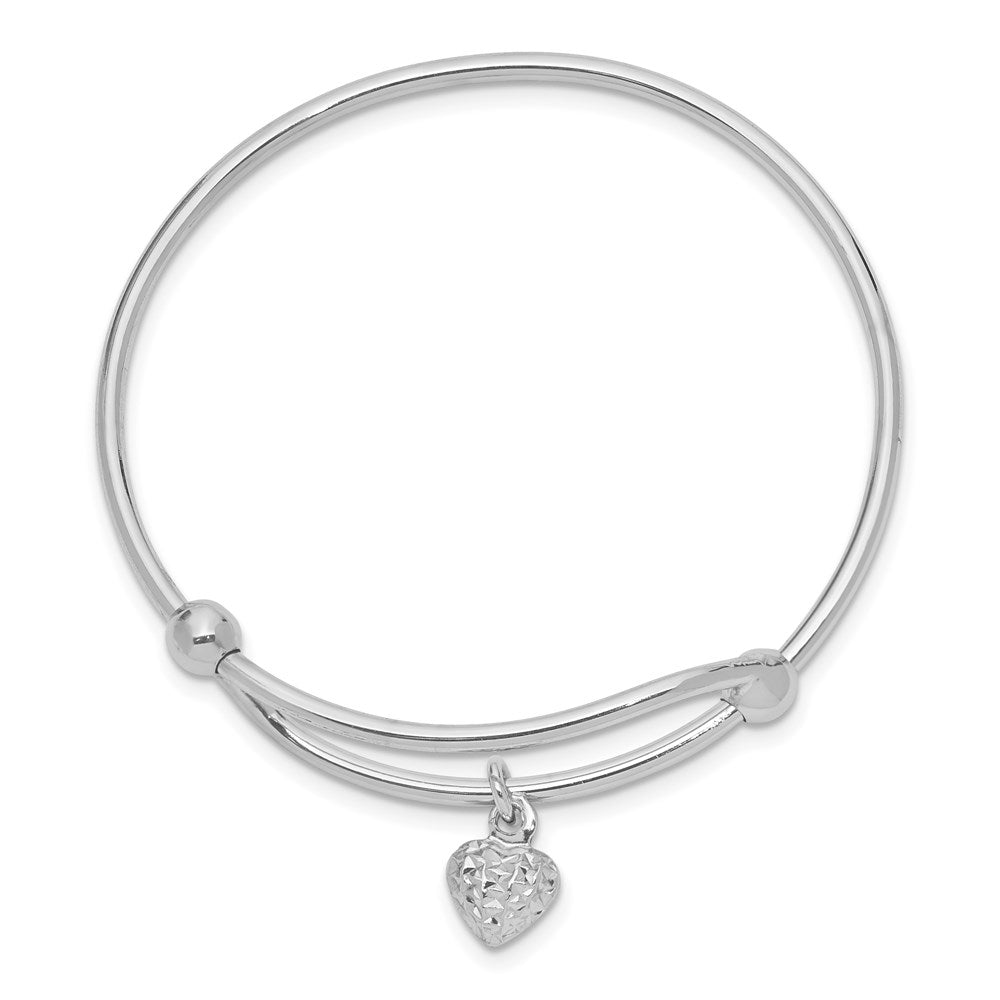 Sterling Silver RH-plated Polished & D/C Heart Adjustable Baby Bangle QB669